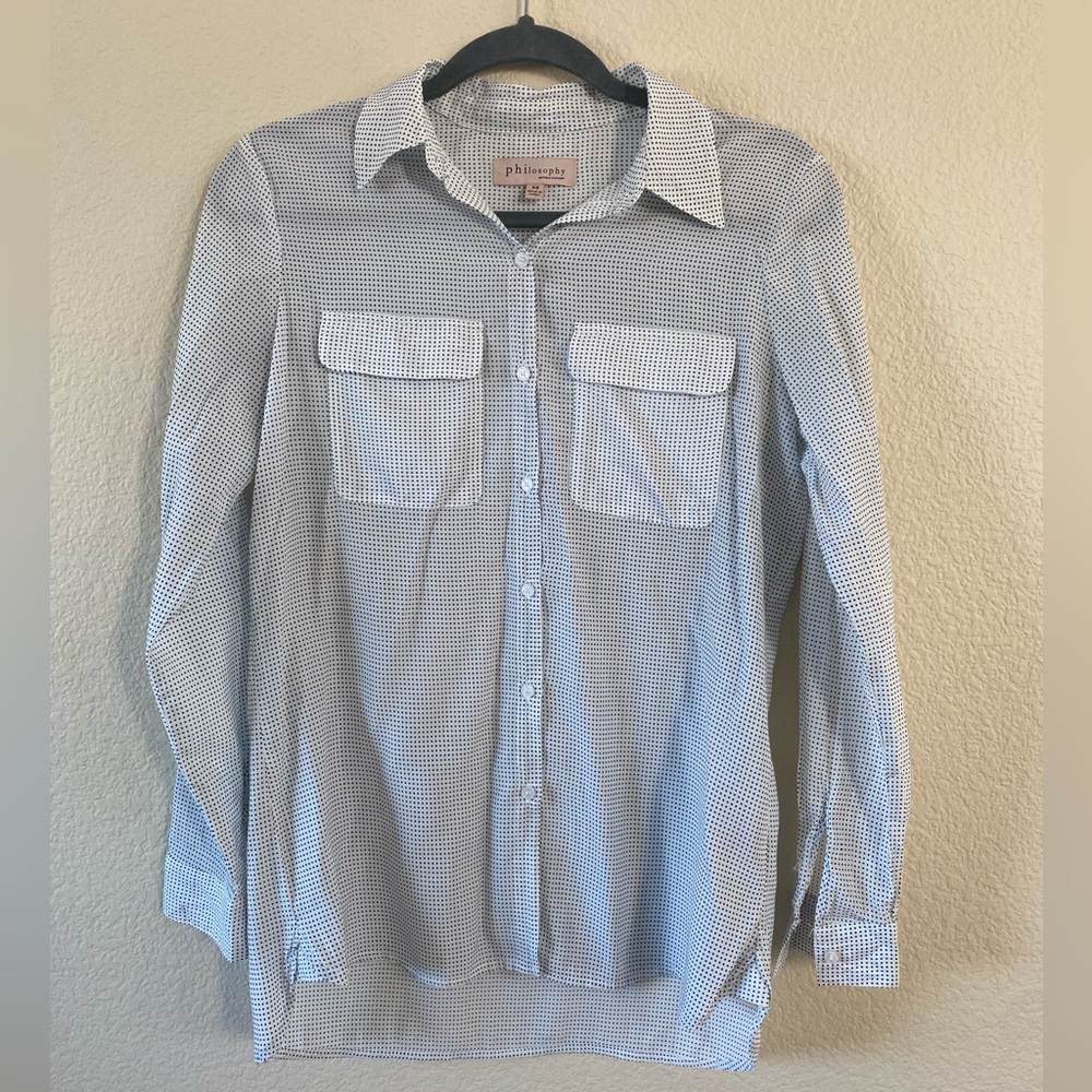 Philosophy Oversize Black and White Dotted Button Up Long Sleeve Top Size XS